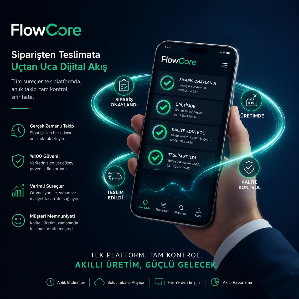 FlowCore mobil uygulaması